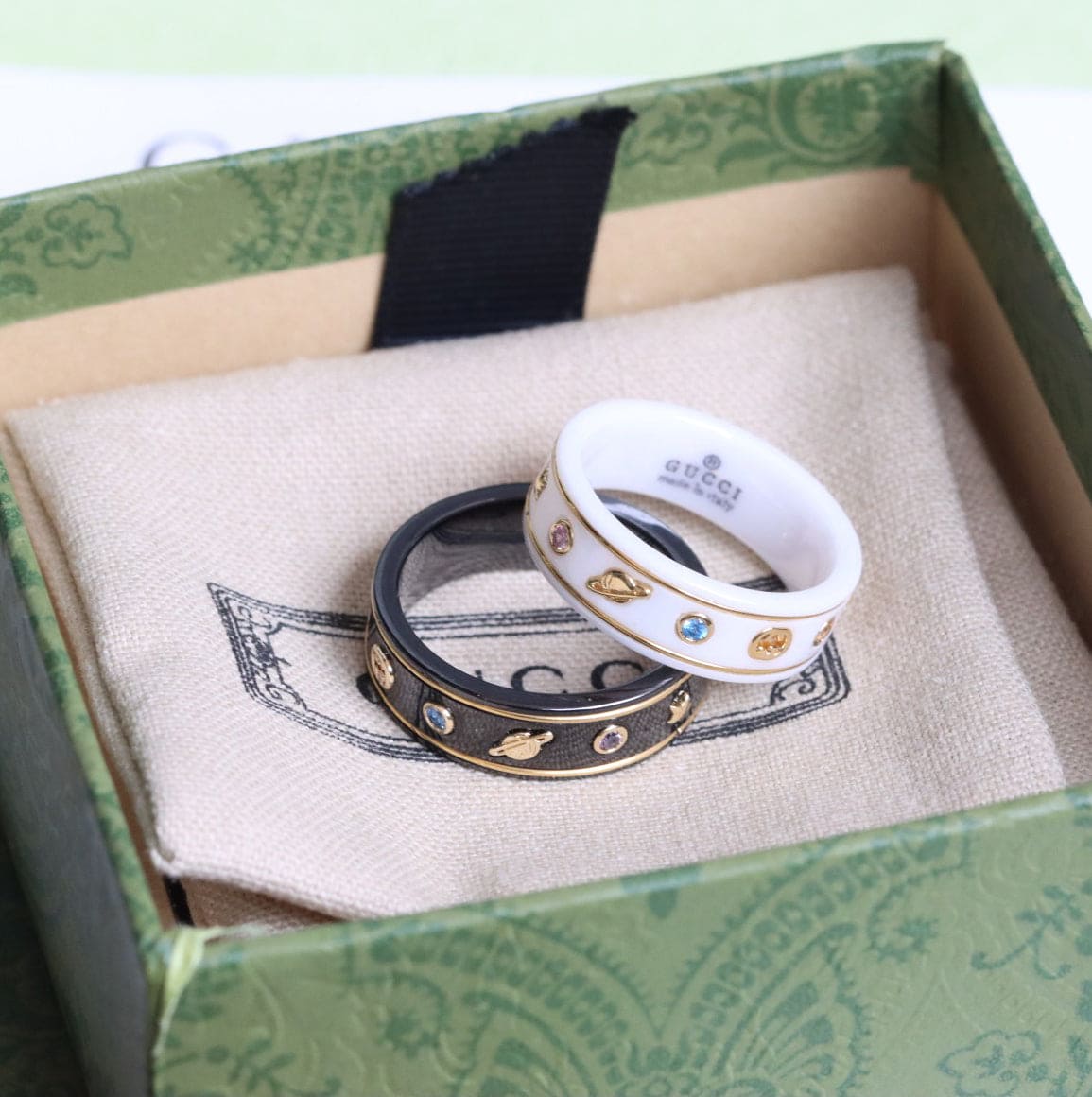 18K Double Gucci Icon With Gemstones Corundum Ring
