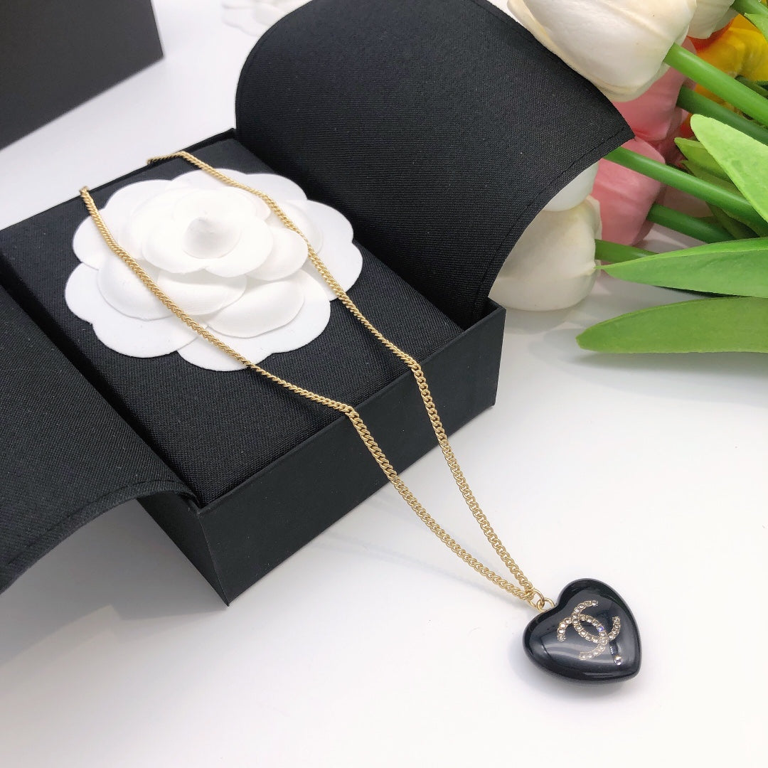 18K  Chanel Black Heart Necklace