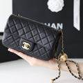 CHANEL FLAP BAG 20CM GOLD HARDWARE BLACK LAMBSKIN