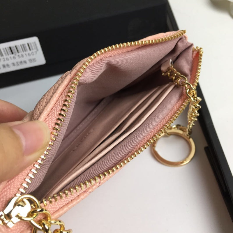 CHANEL CLASSIC SMALL ZIPPED POUCH 15 PALE PINK CALFSKIN GOLD ICON