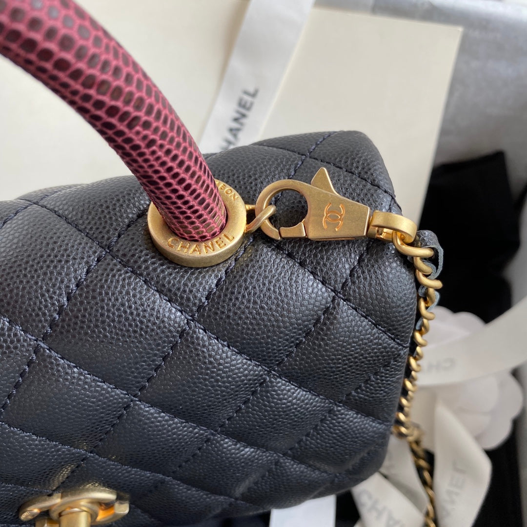 CHANEL 25S COCO HANDLE BAG 23 IN BLACK CAVIAR WITH GOLD HARDWARE