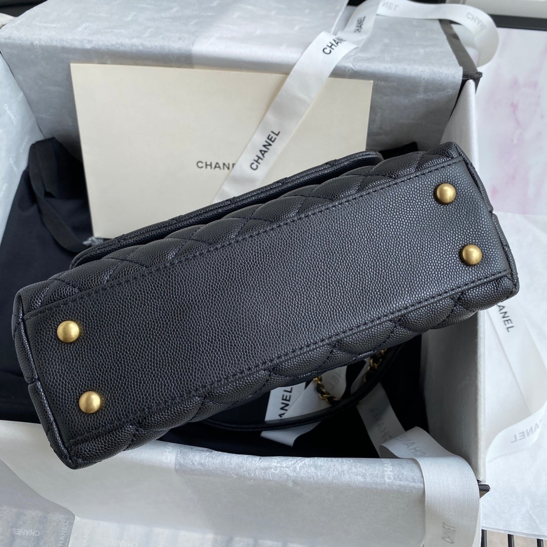 CHANEL 25S COCO HANDLE BAG 23 IN BLACK CAVIAR WITH GOLD HARDWARE
