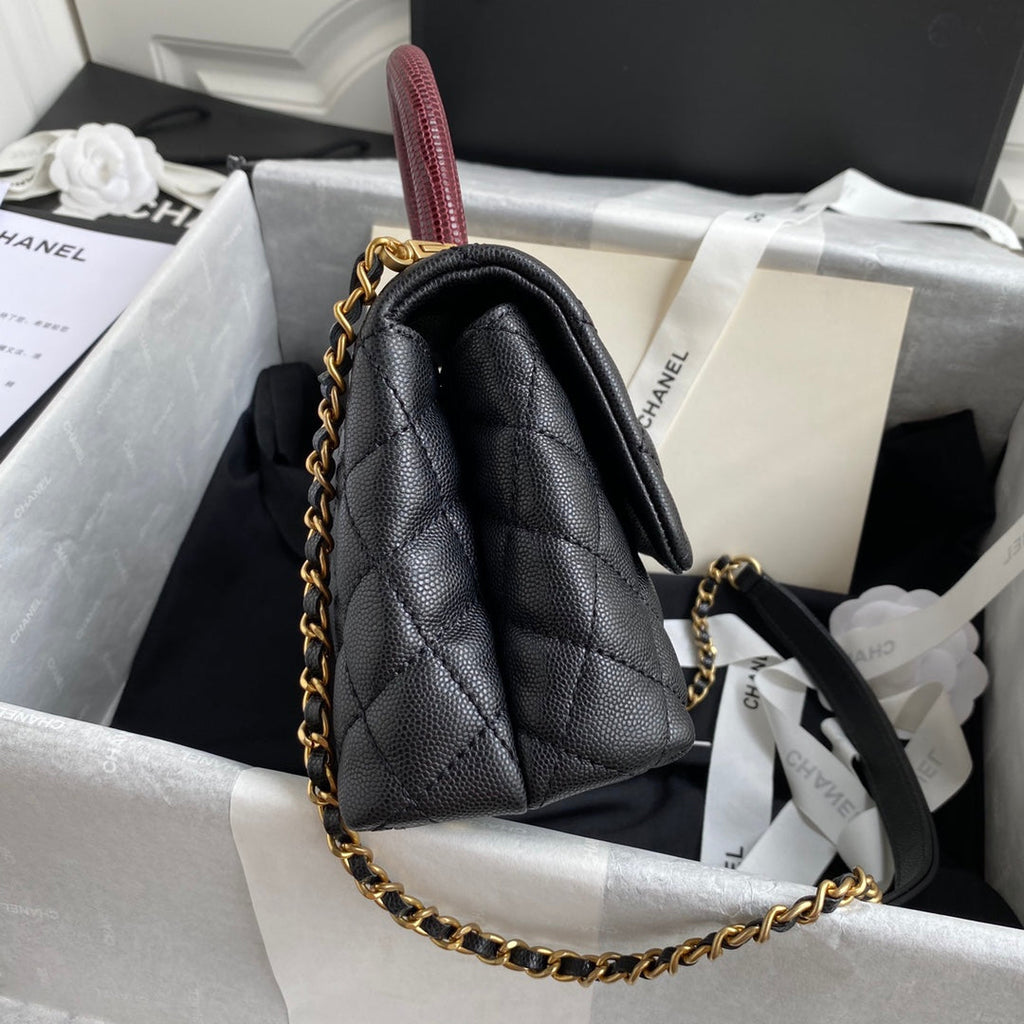 CHANEL 25S COCO HANDLE BAG 23 IN BLACK CAVIAR WITH GOLD HARDWARE