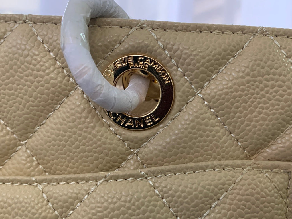 CHANEL 25S MEDALLION TOTE 33 CM IN BEIGE CAVIAR WITH GOLD HARDWARE