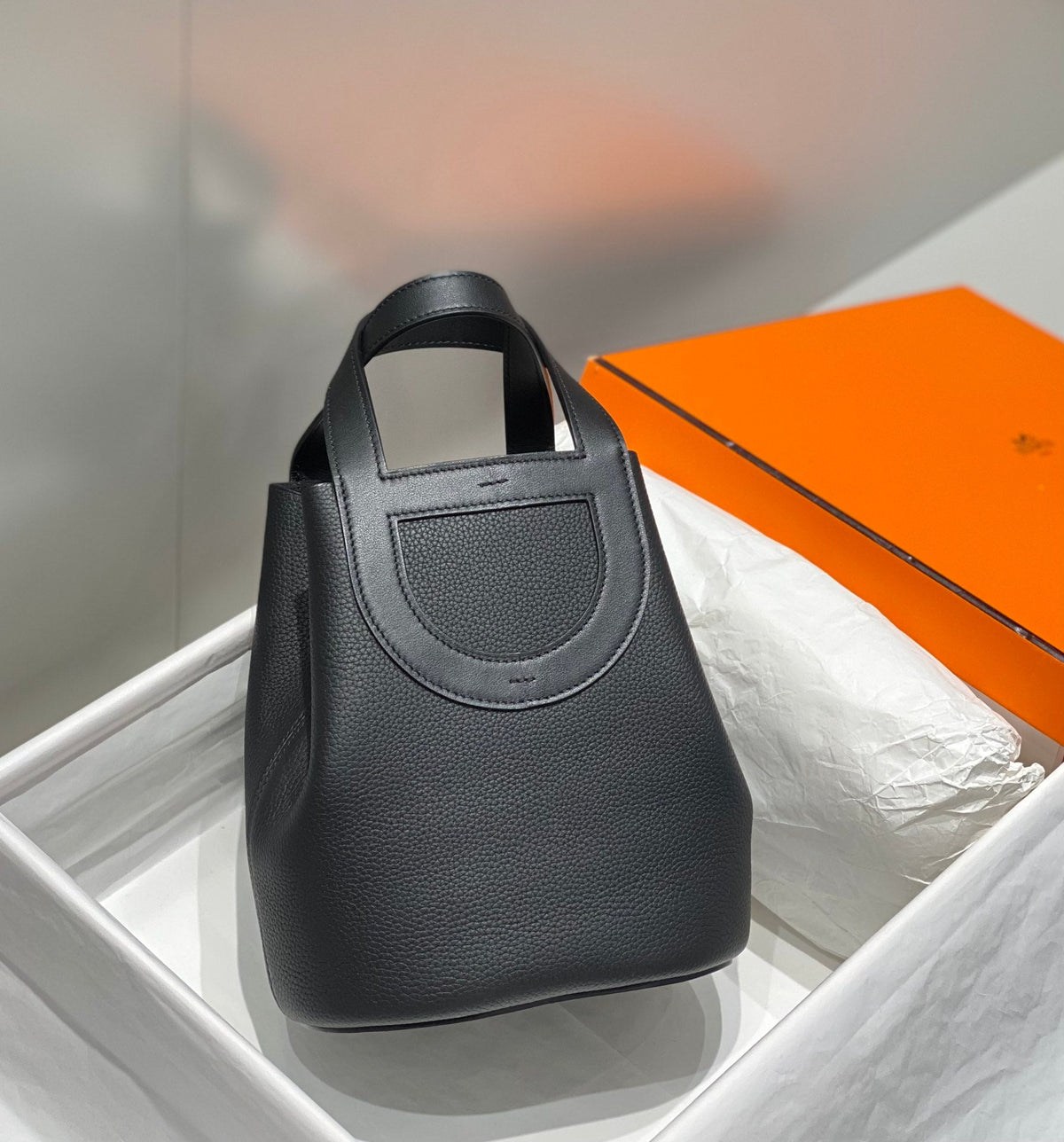 HERMES 25S IN THE LOOP 18 IN BLACK CALFSKIN SILVER HARDWARE