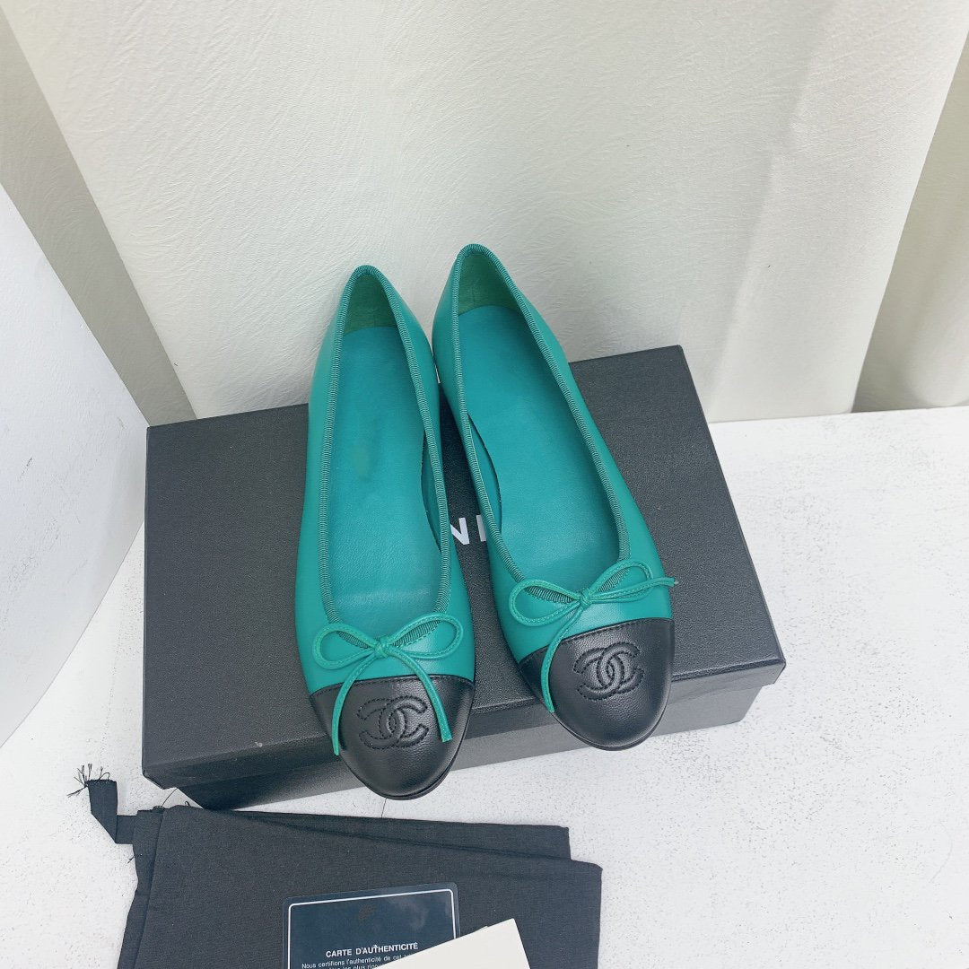 CHANEL ballet flat blue green black lambskin