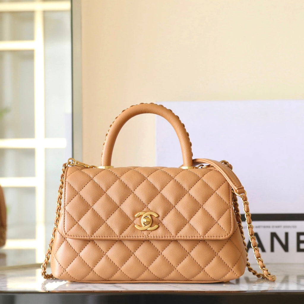 CHANEL 25S FLAP BAG 24 CM IN LIGHT BROWN LAMBSKIN WITH GOLD HARDWARE
