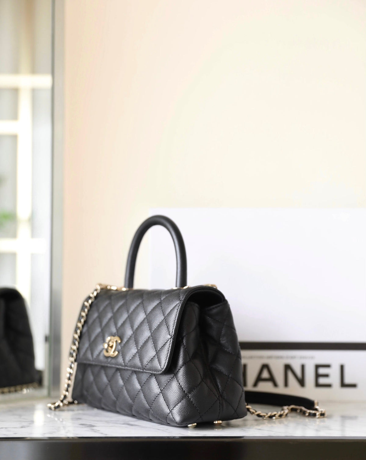 CHANEL 25S FLAP BAG 24 CM IN BLACK LAMBSKIN WITH GOLD HARDWARE