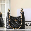 CHANEL 25S HOBO BAG 22 CM IN BLACK LAMBSKIN WITH GOLD HARDWARE