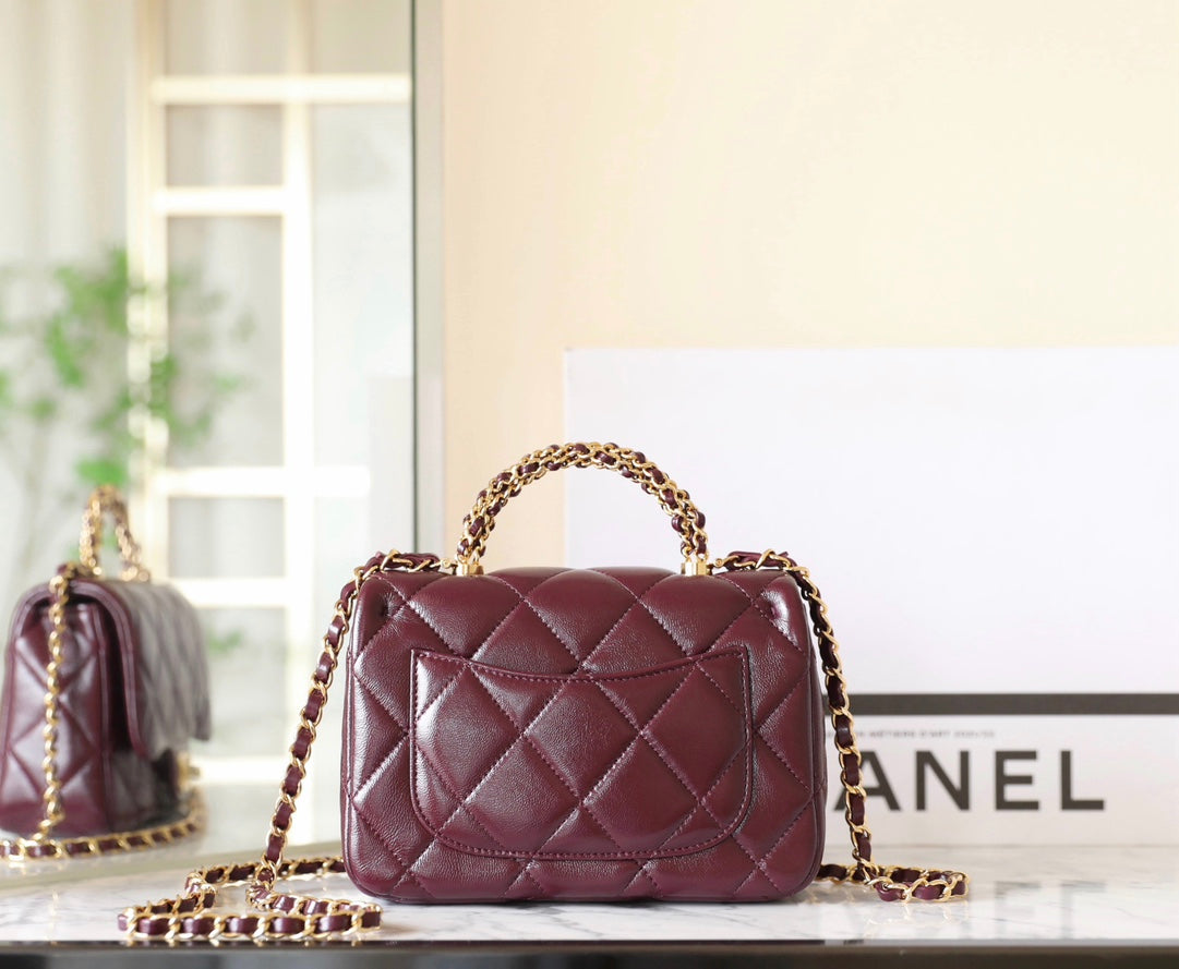 CHANEL 25S FLAP BAG 19 CM IN DARK RED LAMBSKIN WITH GOLD HARDWARE