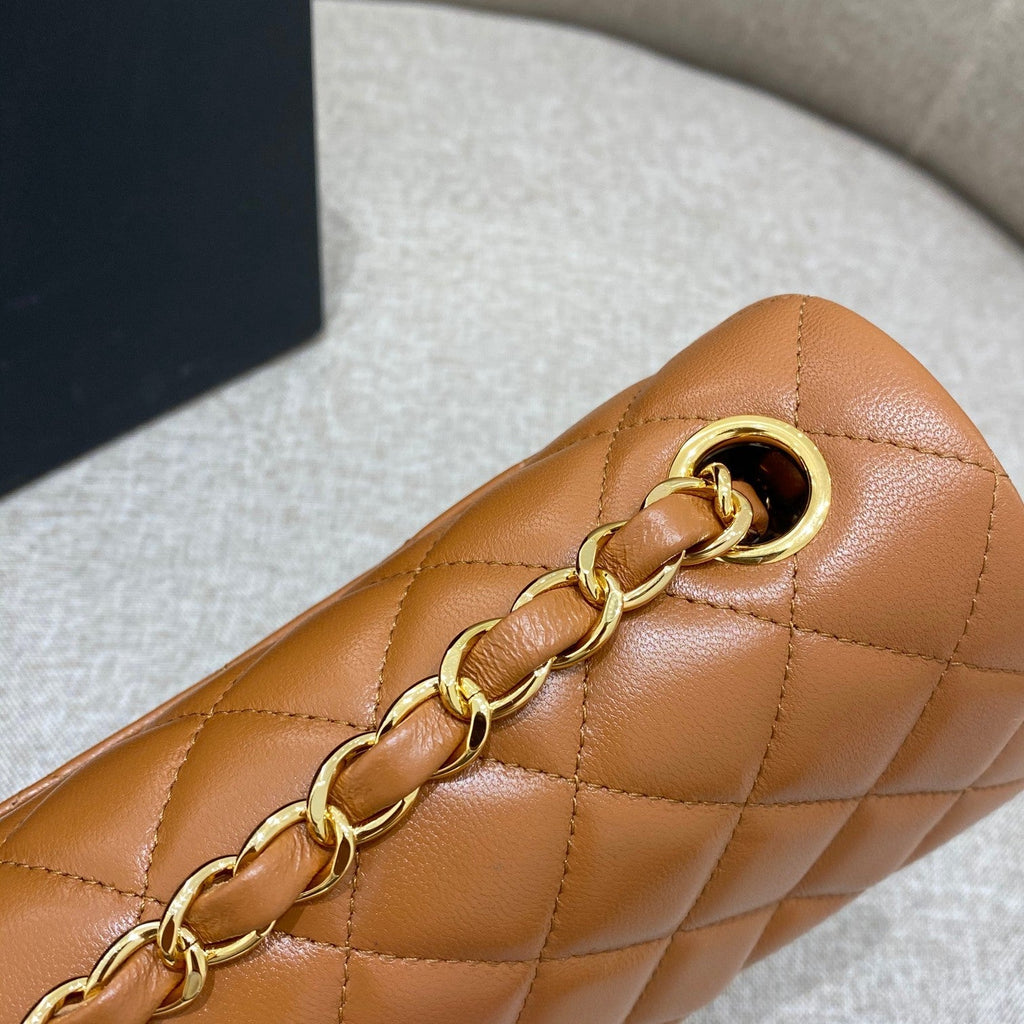 CHANEL FLAP BAG 20CM CARAMEL LAMBSKIN GOLD HARDWARE