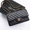 CHANEL FLAP BAG 25 IN BLACK CAVIAR LEATHER GOLD HARDWARE