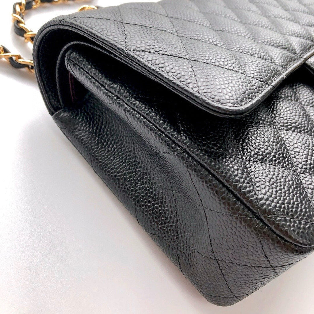 CHANEL FLAP BAG 25 IN BLACK CAVIAR LEATHER GOLD HARDWARE