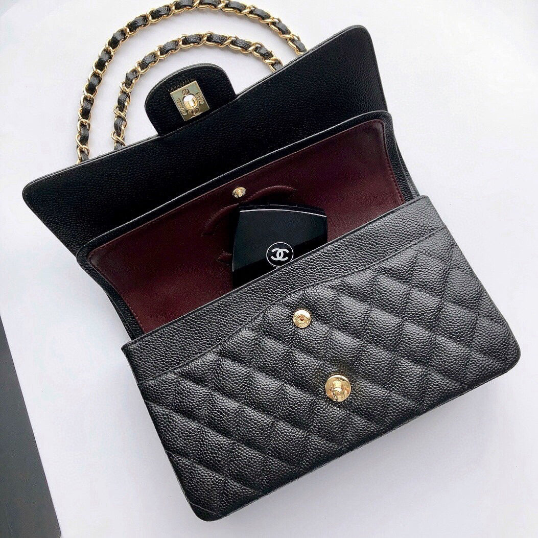 CHANEL FLAP BAG 25 IN BLACK CAVIAR LEATHER GOLD HARDWARE