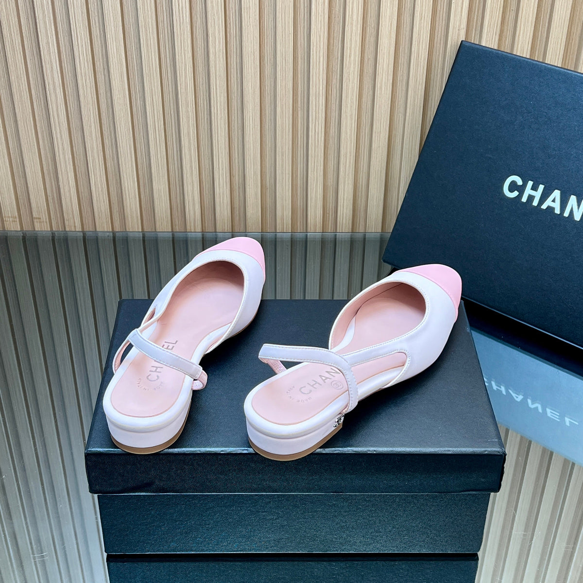 CHANEL 25S SLINGBACK SHOE FLATS IN LIGHT PINK CALFSKIN