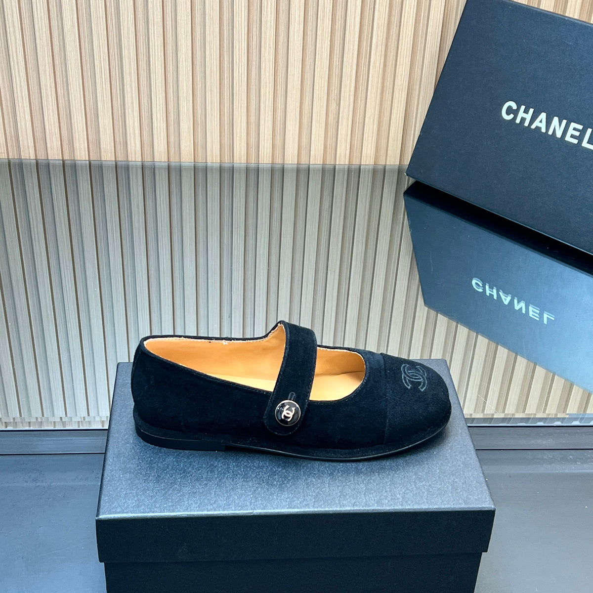 CHANEL 25S DOUBLE-STRAP MARY JANE SHOES IN BLACK SUEDE