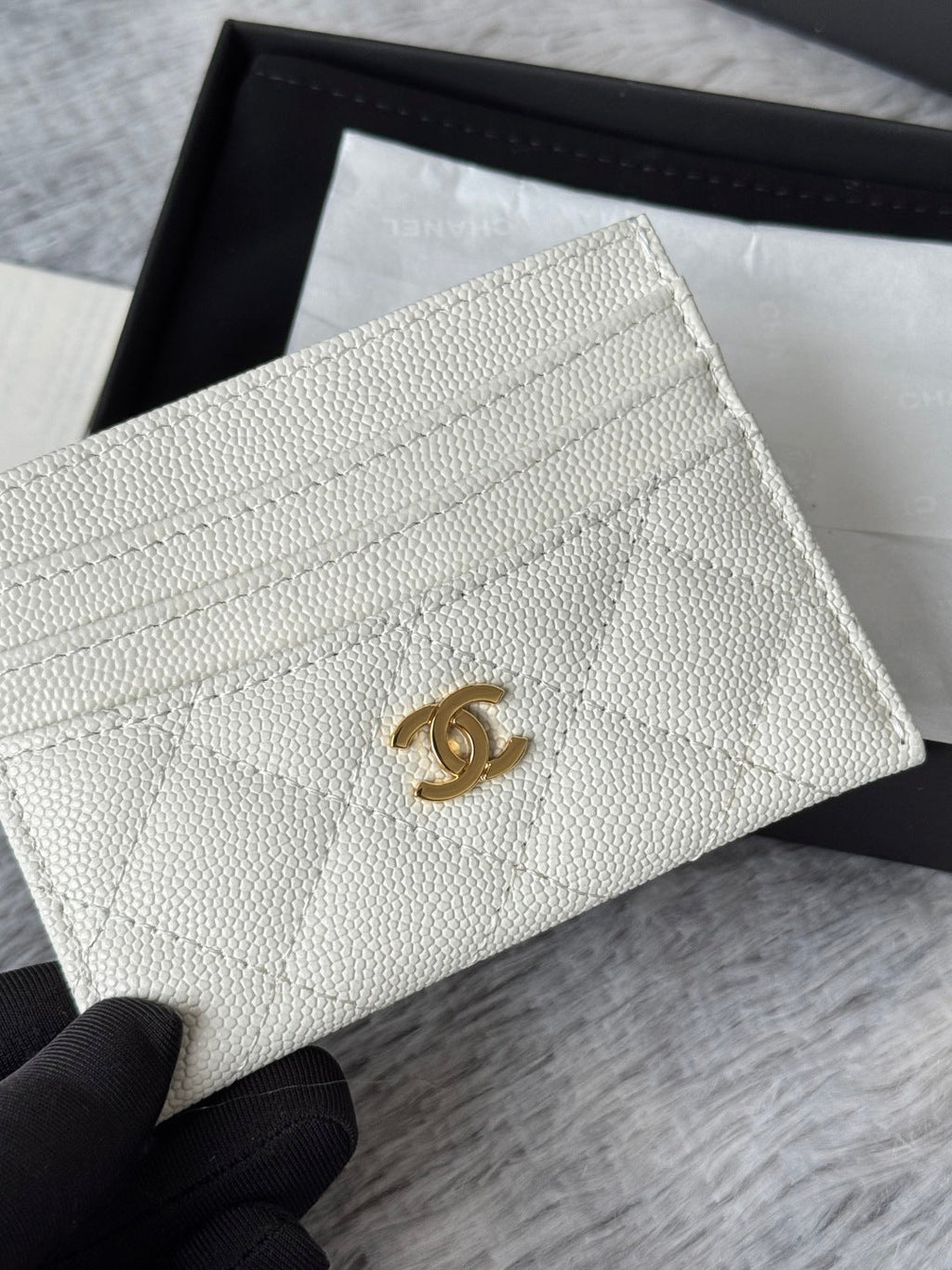 CHANEL 25S CARD HOLDER 11 IN IVORY CAVIAR GOLD HARDWARE