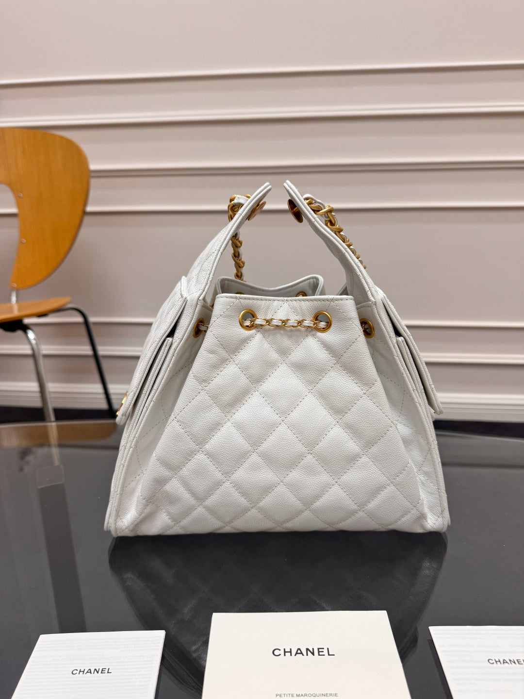 CHANEL 25S HOBO BAG 30 IN WHITE CAVIAR WITH GOLD HARDWARE