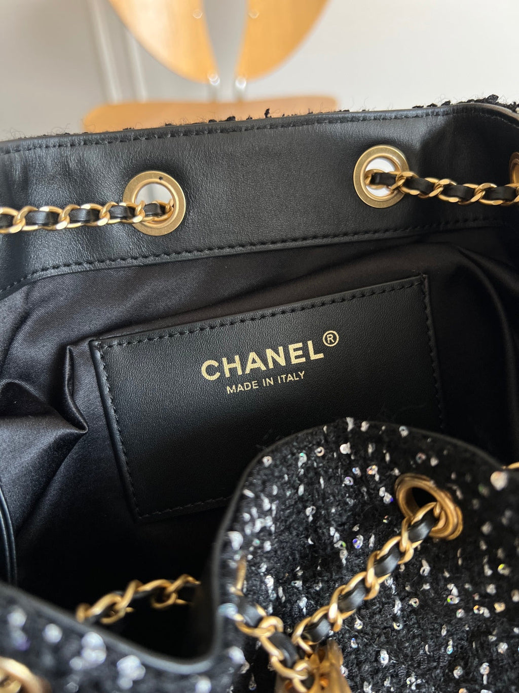 CHANEL 25S HOBO BAG 40 IN BLACK TWEED WITH GOLD HARDWARE