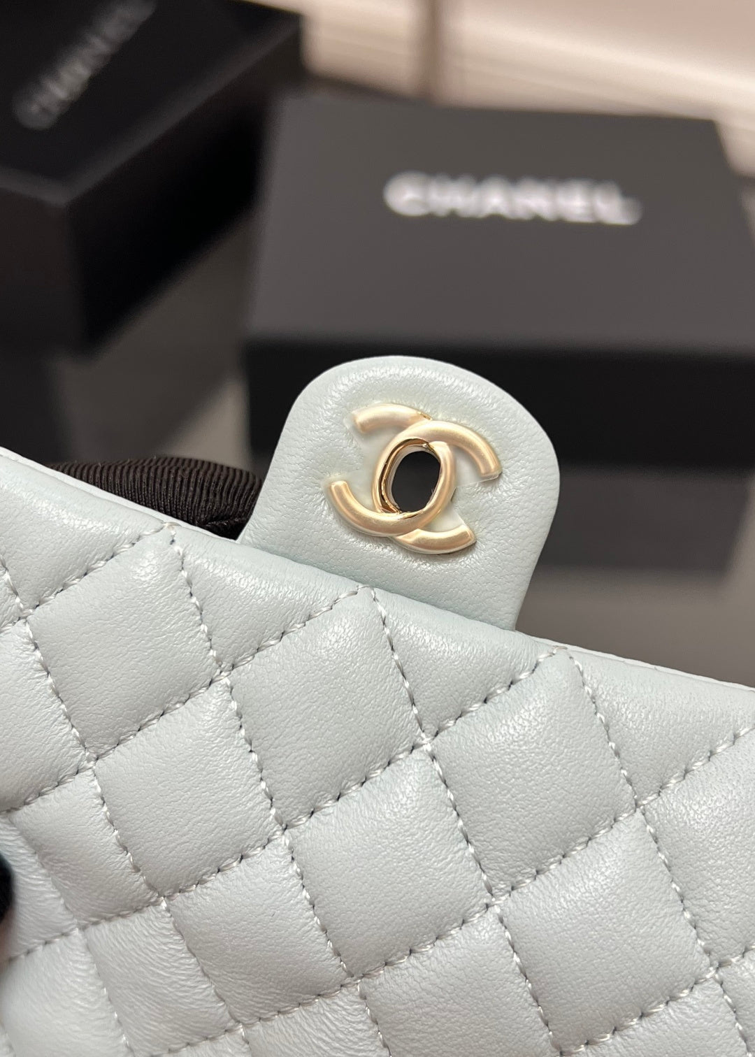 CHANEL 25S FLAP CHARM BAG 13 IN LIGHT BLUE LAMBSKIN