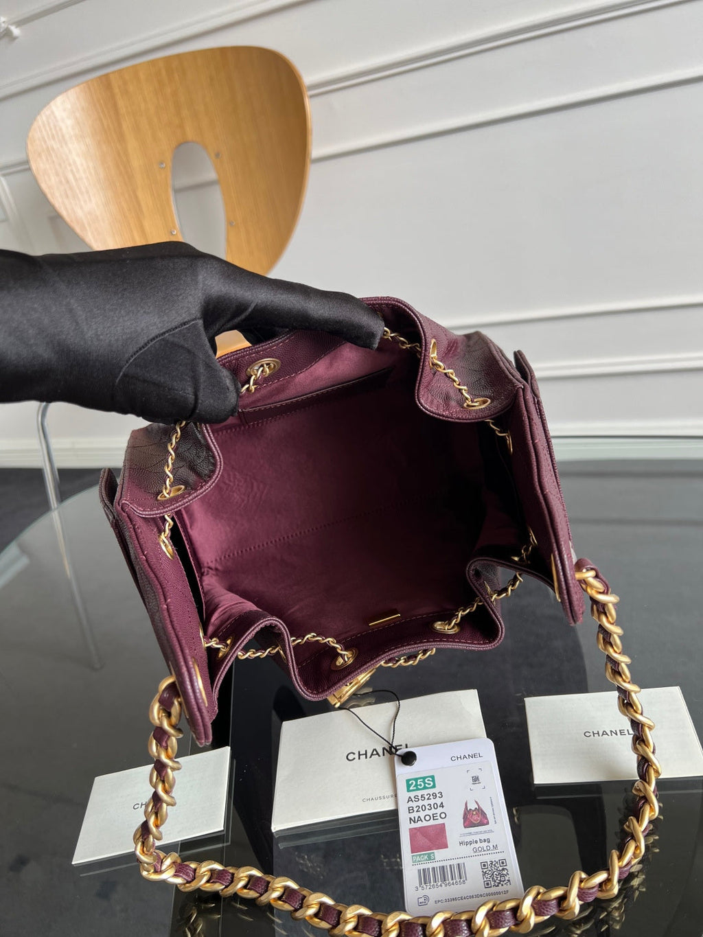 CHANEL 25S HOBO BAG 30 IN DARK RED CAVIAR
