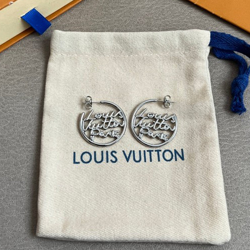 18K Louis Vuitton Script Gold Earrings