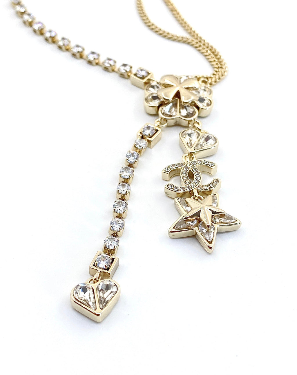 18K  Chanel Heart Crystals Chain Necklace