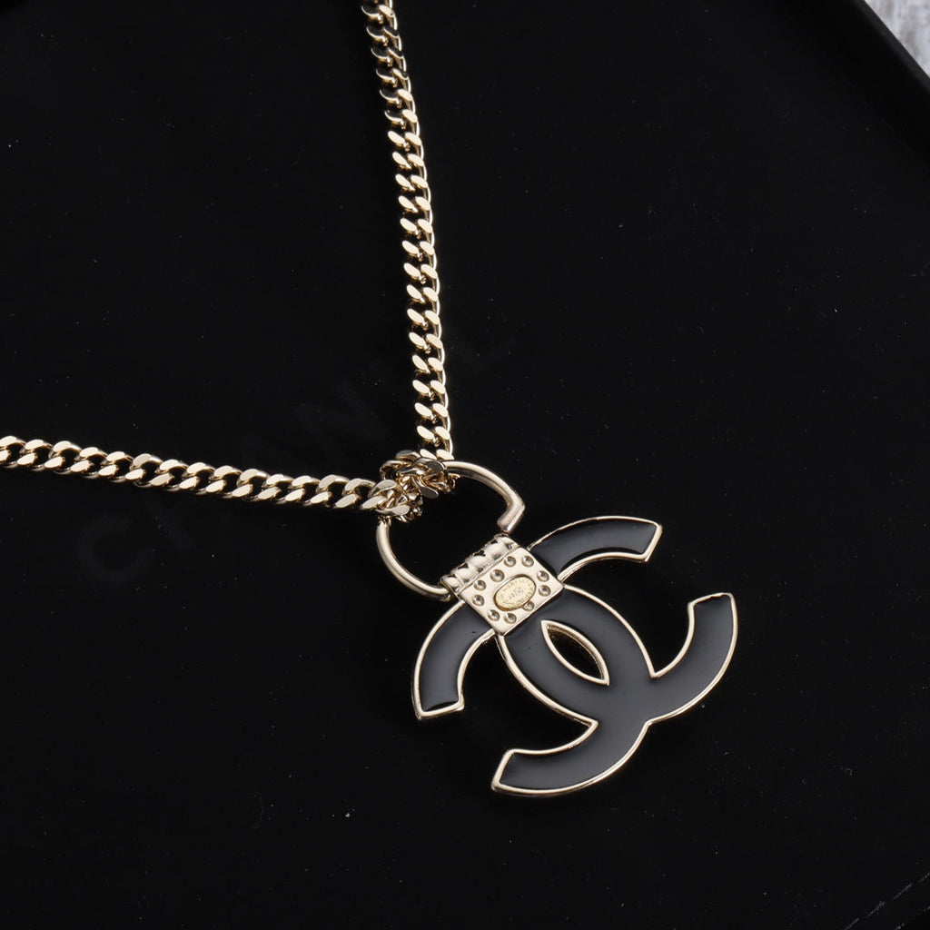 18K  Chanel Black Resin Logo Necklace