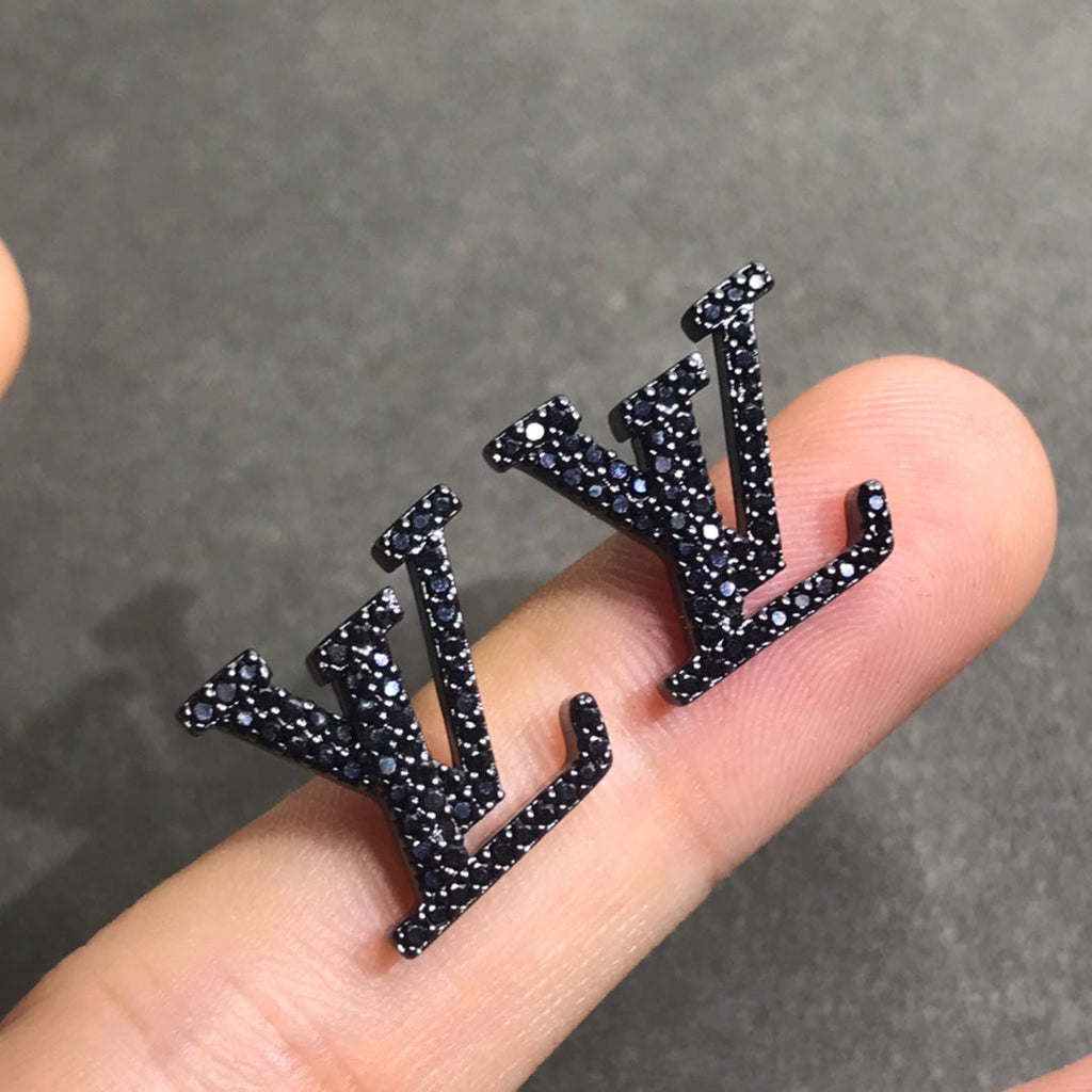 18K Louis Vuitton Iconic Black Crystal Stud Earrings