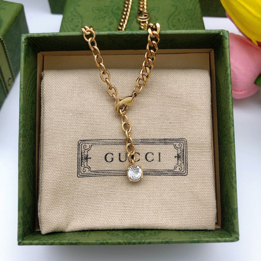 18K Double Gucci Flower Crystals Necklace