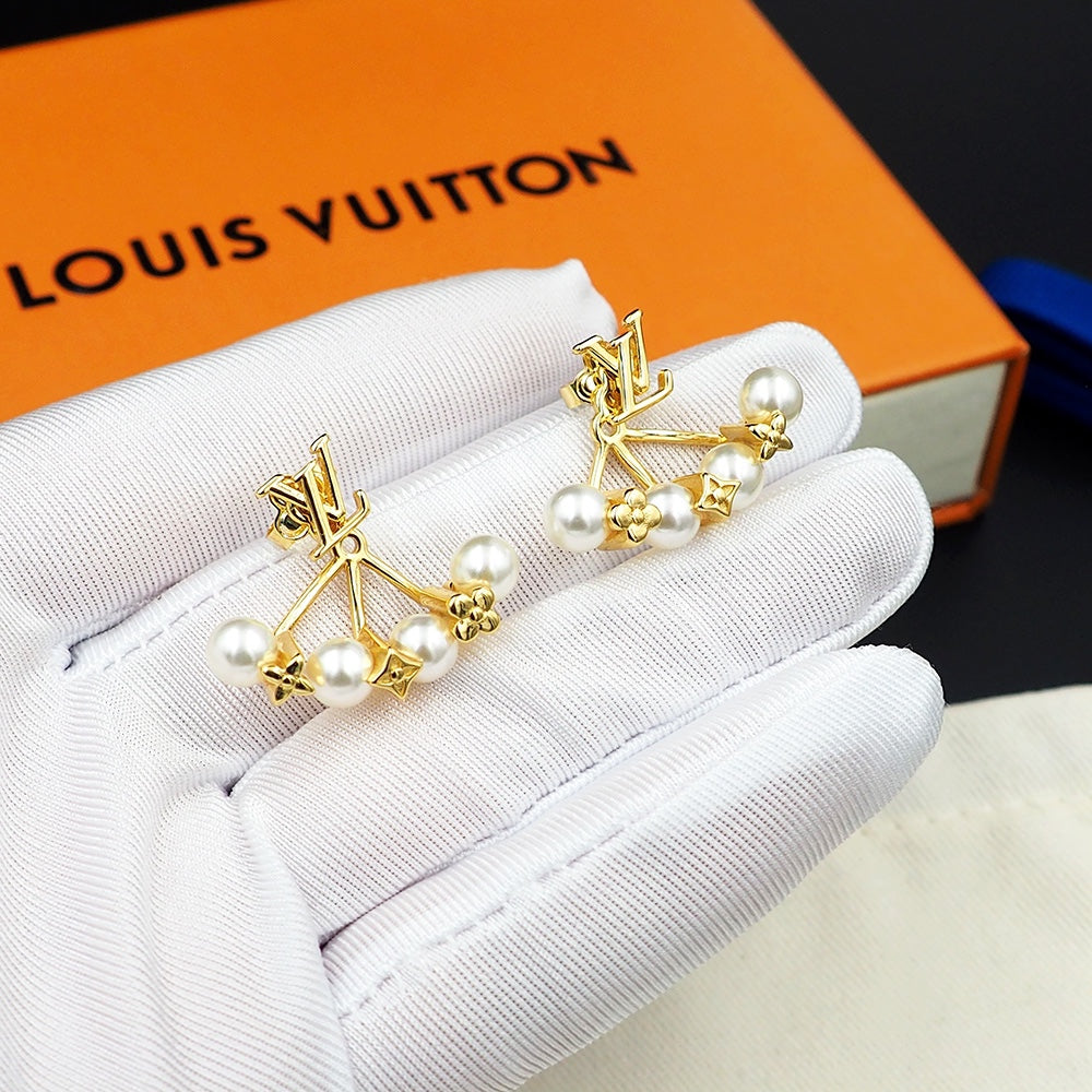 18K Louis Vuitton Monogram Pearls Earrings