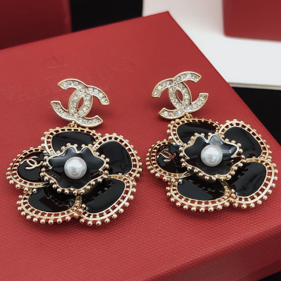 18K  Chanel Camellia Diamond Earrings
