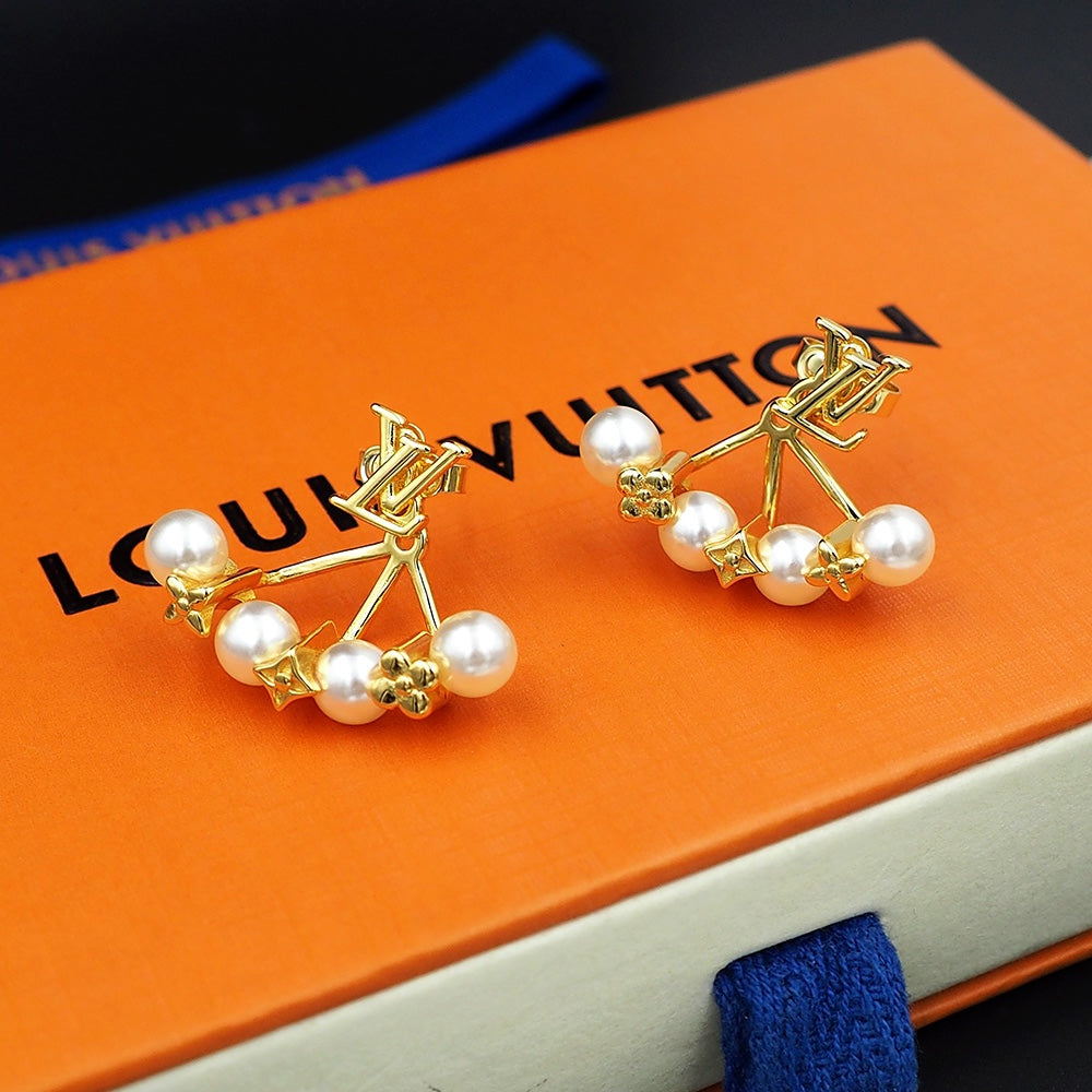 18K Louis Vuitton Monogram Pearls Earrings