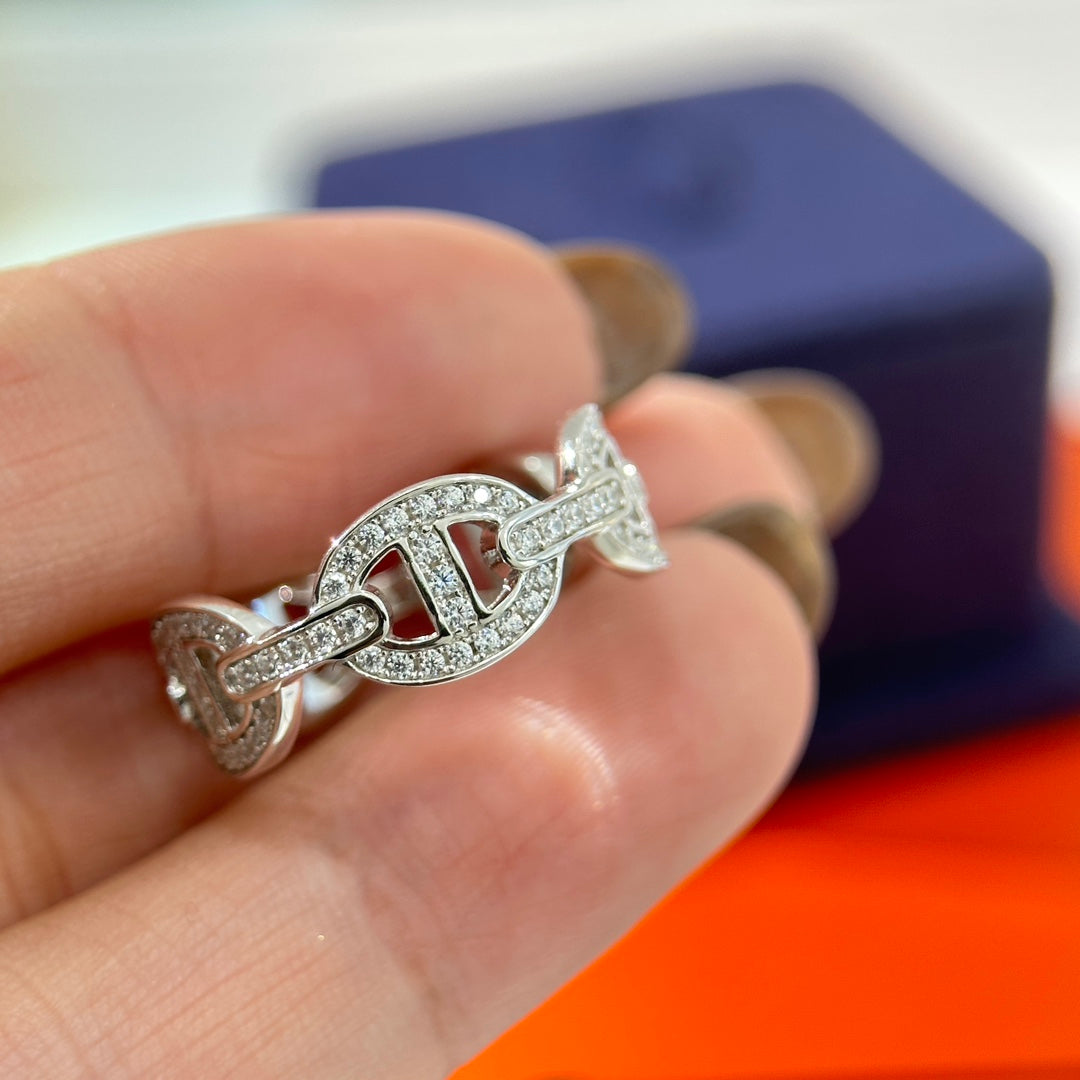 18K Chaine d'Ancre Enchainee Diamond Hermes Ring