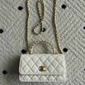 CHANEL 25S CLASSIC WALLET ON CHAIN 19 IN WHITE LAMBSKIN WITH GOLD HARDWARE