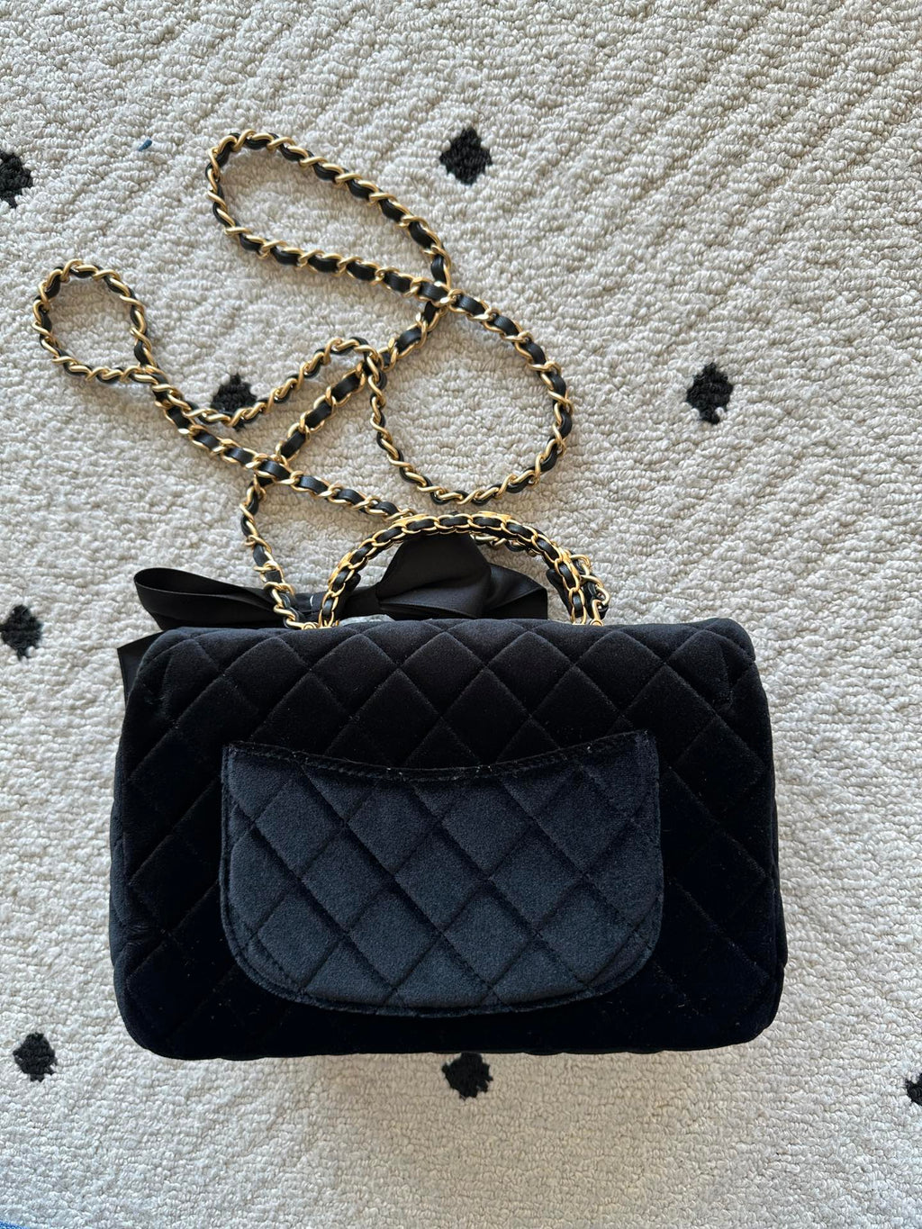 CHANEL 25S MINI FLAP BAG 23 IN BLACK VELVET WITH GOLD HARDWARE