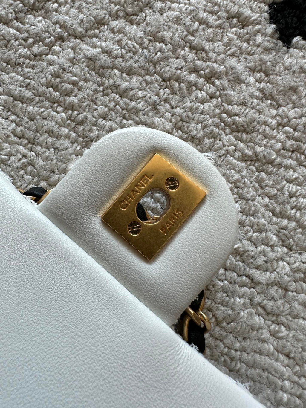 CHANEL 25S MINI FLAP BAG 23 IN CREAM WHITE TWEED WITH GOLD HARDWARE