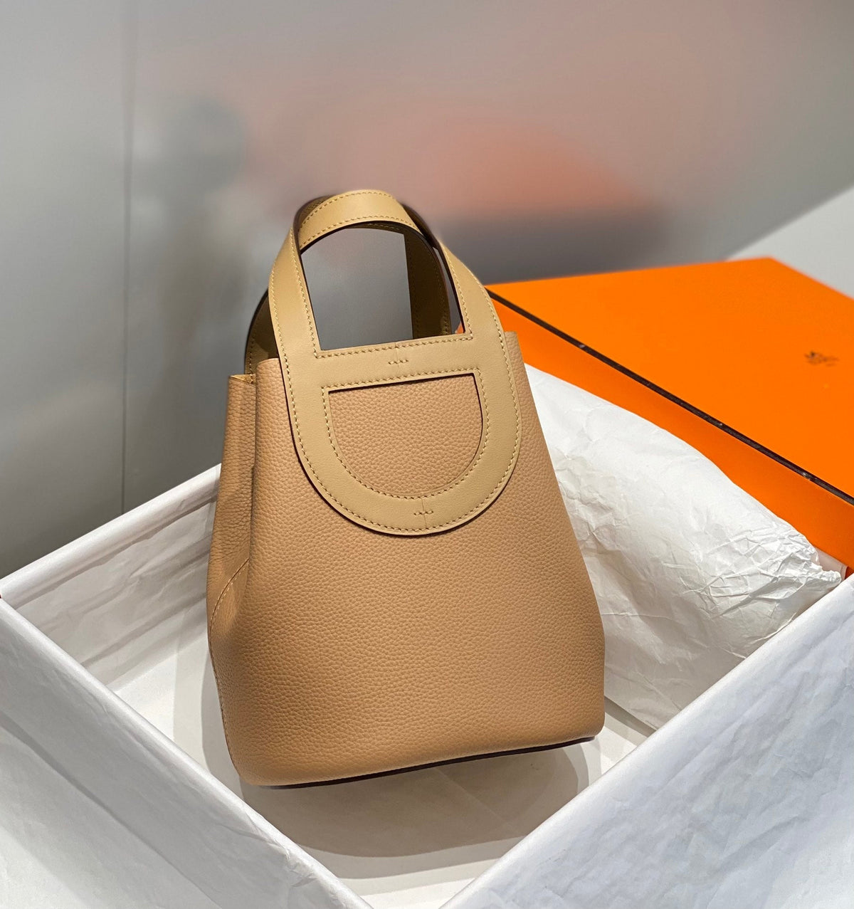 HERMES 25S IN THE LOOP 18 IN LIGHT CARAMEL CALFSKIN SILVER HARDWARE