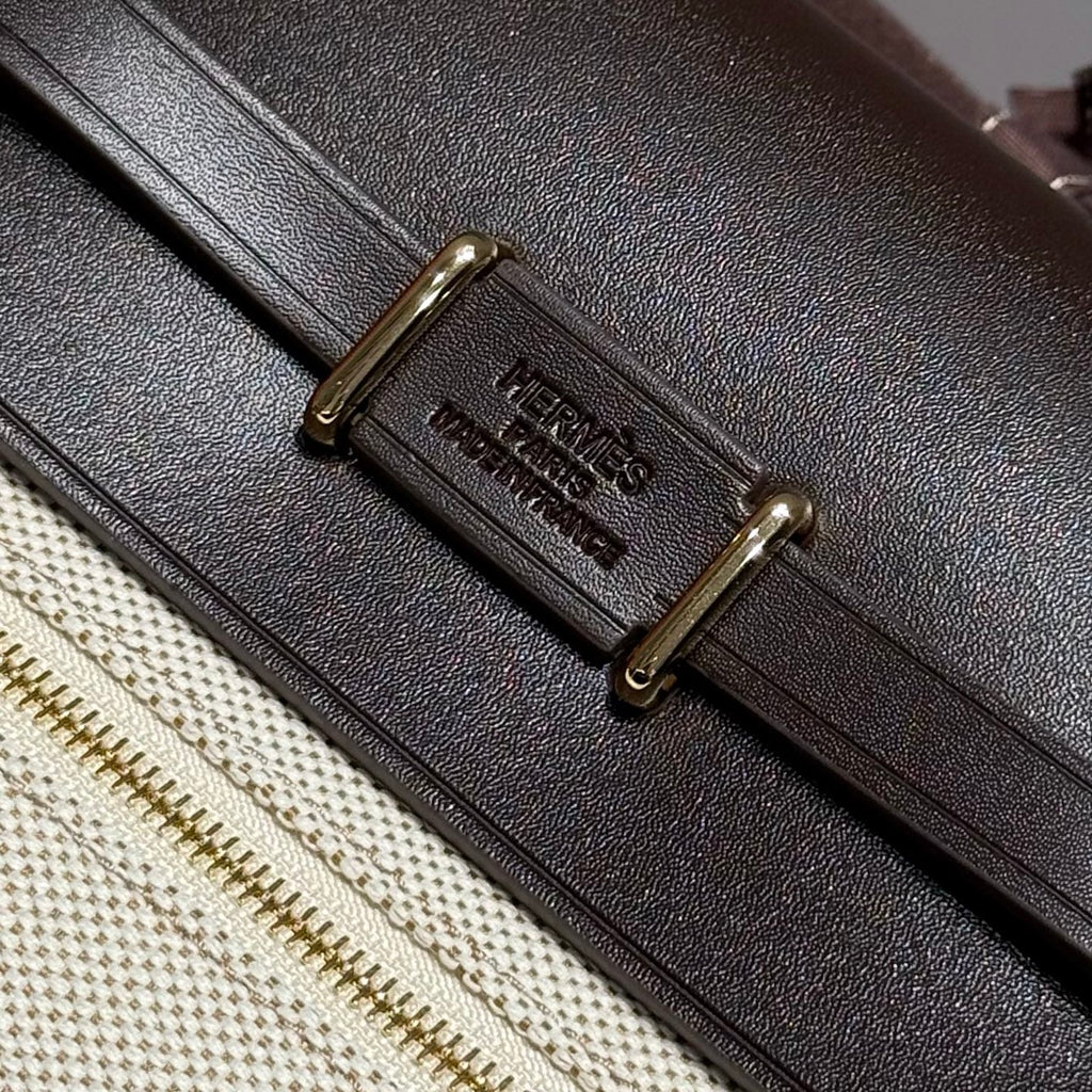 HERMES 25S MINI HERBAG 20 IN OFF WHITE AND BLACK CANVAS GOLD HARDWARE