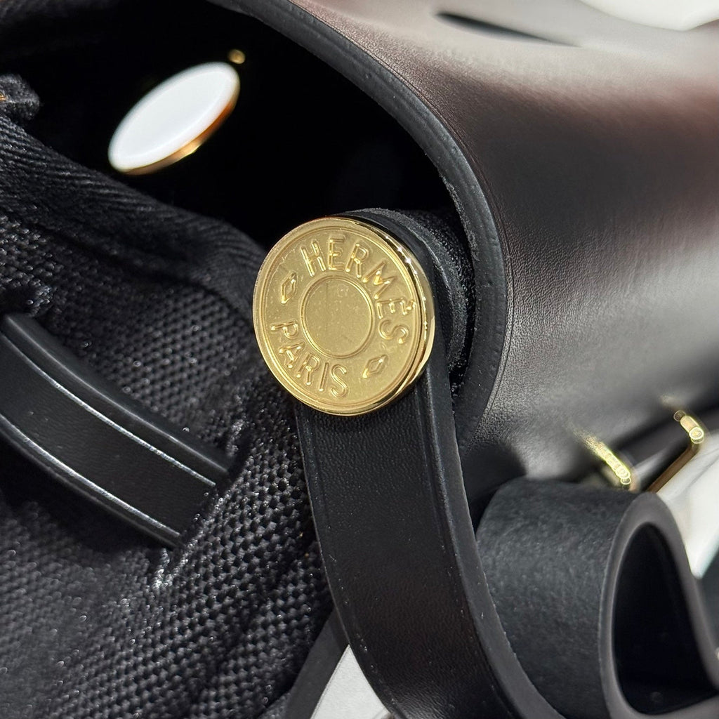 HERMES 25S MINI HERBAG 20 IN FULL BLACK CANVAS GOLD HARDWARE