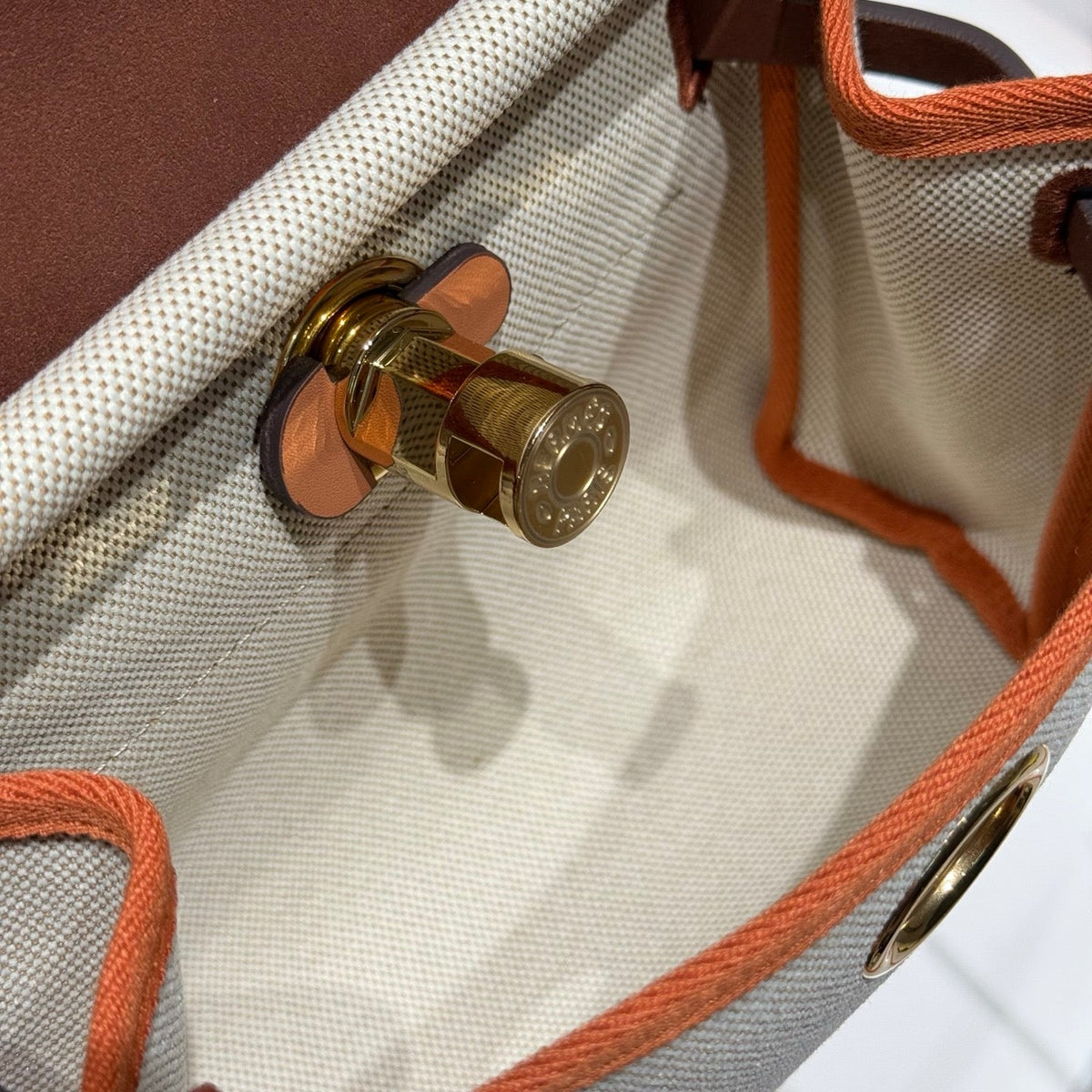 HERMES 25S MINI HERBAG 20 IN BEIGE AND BROWN CANVAS GOLD HARDWARE