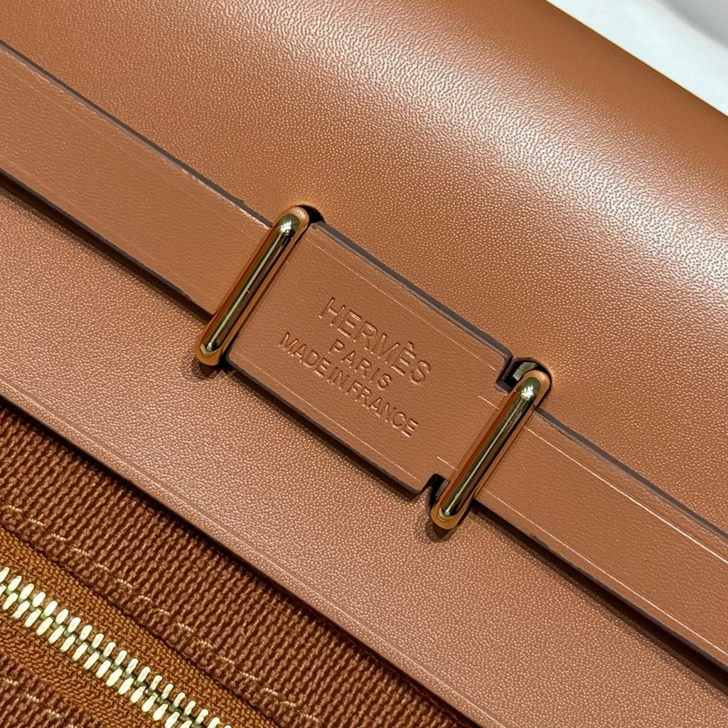 HERMES 25S MINI HERBAG 20 IN COPPER BROWN CANVAS GOLD HARDWARE