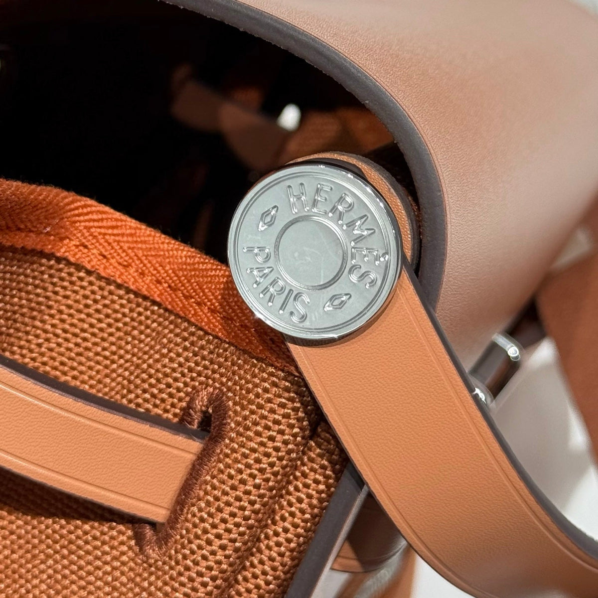 HERMES 25S MINI HERBAG 20 IN COPPER BROWN CANVAS SILVER HARDWARE