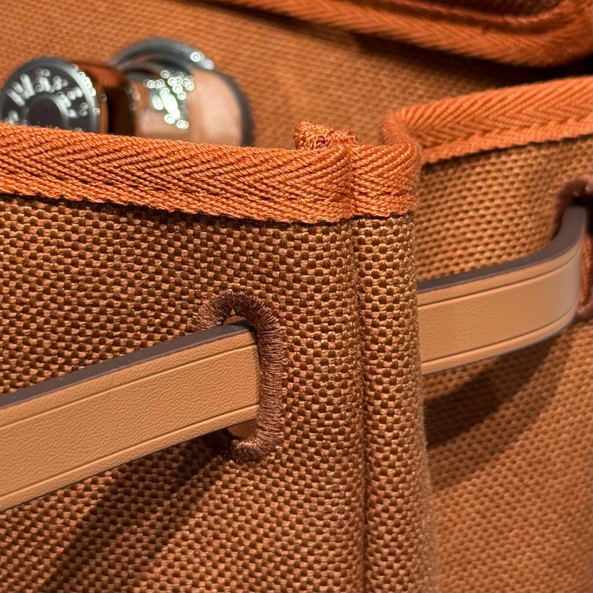 HERMES 25S MINI HERBAG 20 IN COPPER BROWN CANVAS SILVER HARDWARE