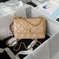 CHANEL 25S MINI FLAP BAG 19 IN TAN BROWN CALFSKIN GOLD HARDWARE