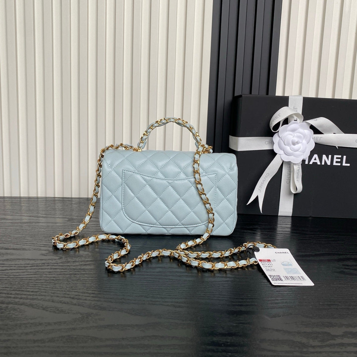 CHANEL 25S FLAP BAG 19 IN LIGHT BLUE CALFSKIN GOLD HARDWARE