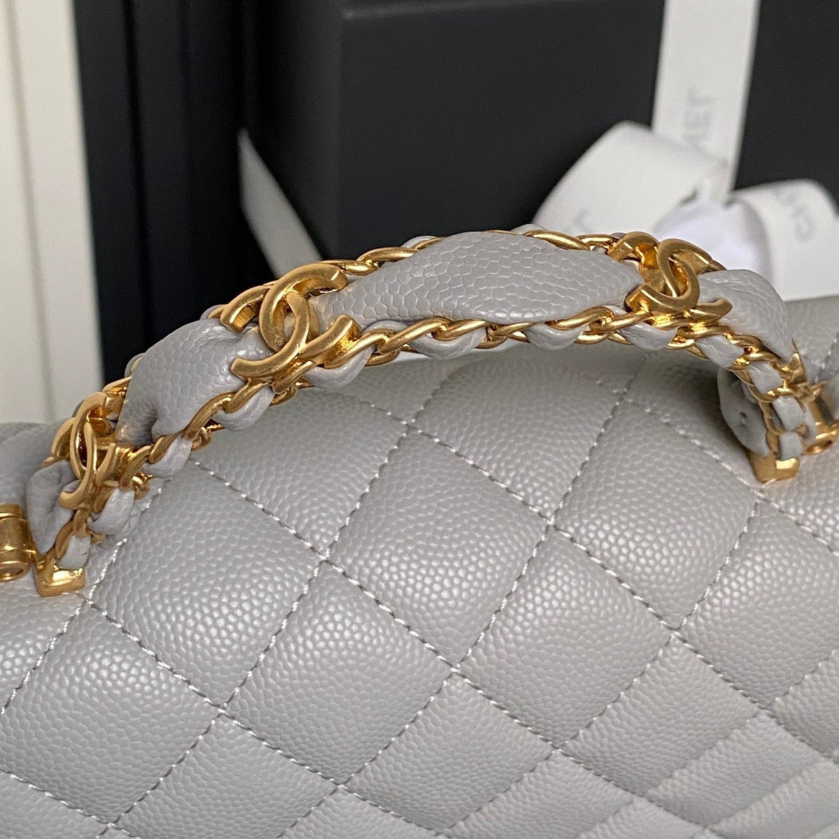 CHANEL 25S FLAP BAG 22 CM IN GREY CAVIAR WITH GOLD HARDWARE