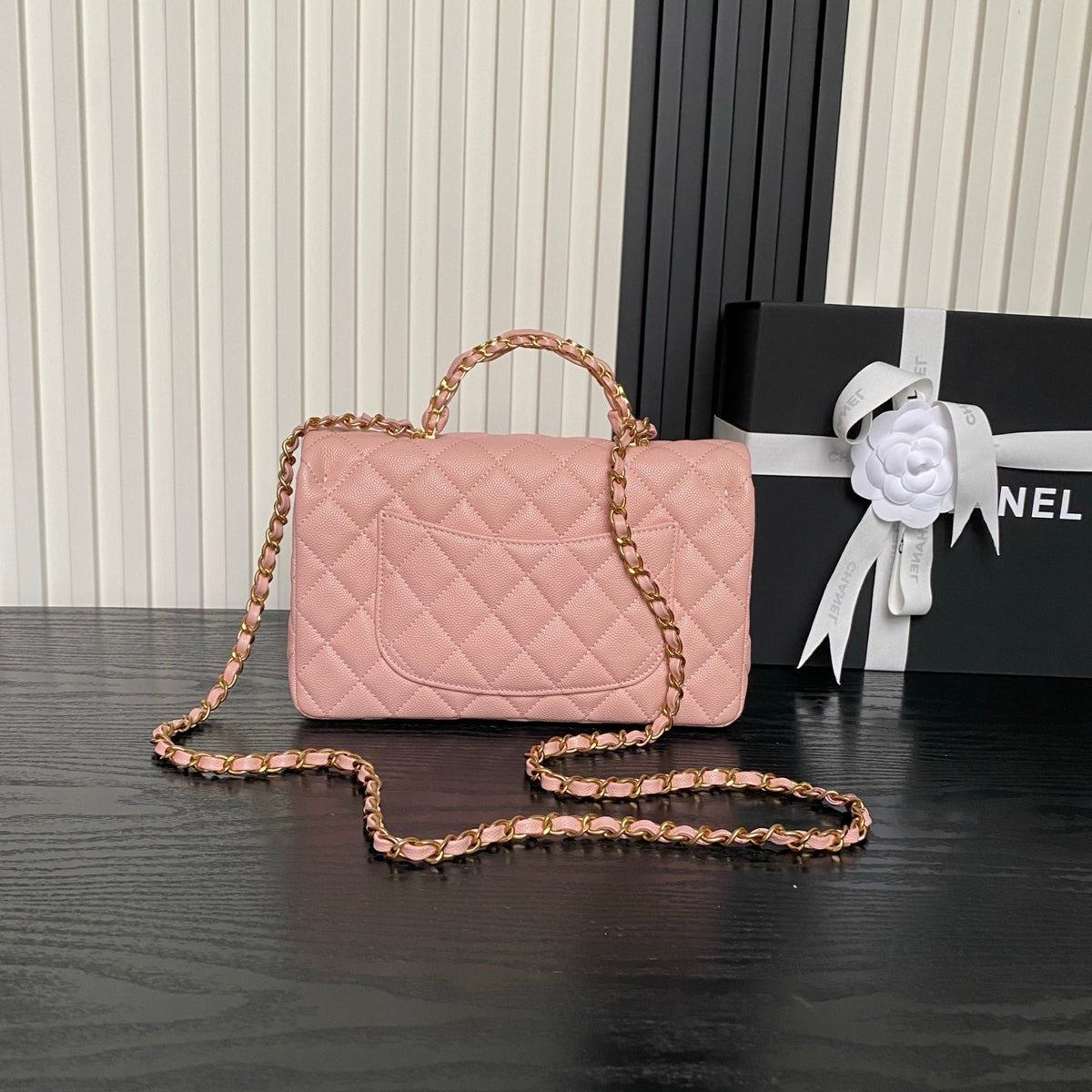 CHANEL 25S FLAP BAG 22 IN PINK CALFSKIN GOLD HARDWARE