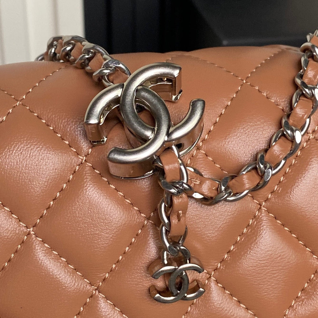 CHANEL 25S MINI FLAP BAG 18 IN DARK CARAMEL CALFSKIN
