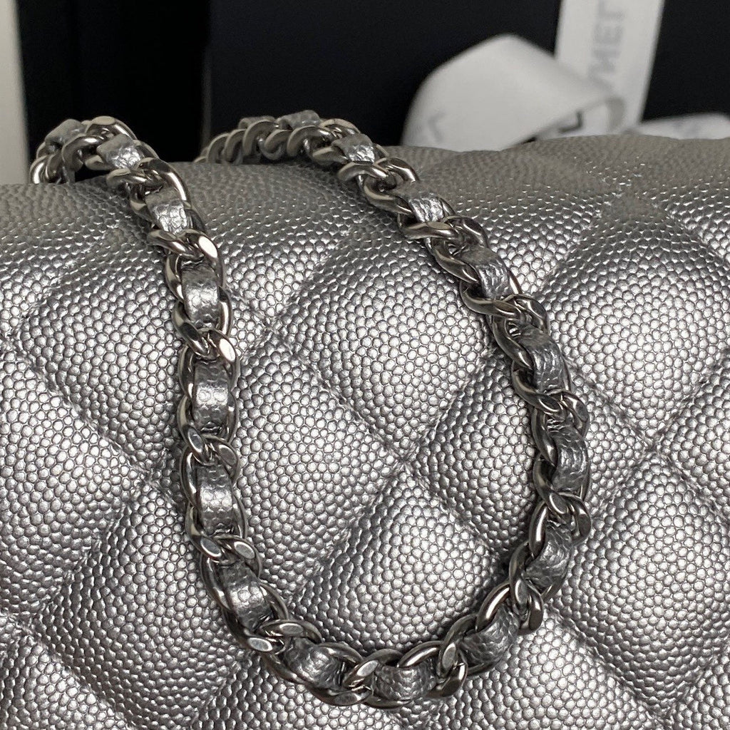CHANEL 25S FLAP BAG 23 IN DARK GRAY CALFSKIN SILVER HARDWARE
